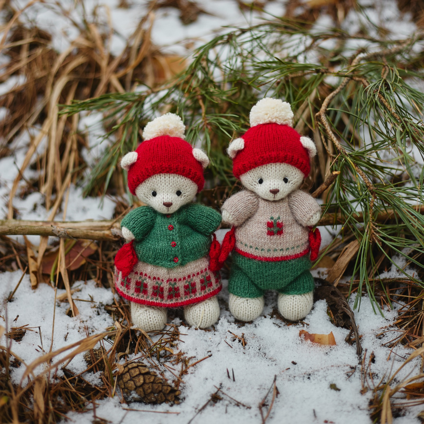 Holly & Noel Christmas Bears | Hand Knitted Teddy Bears