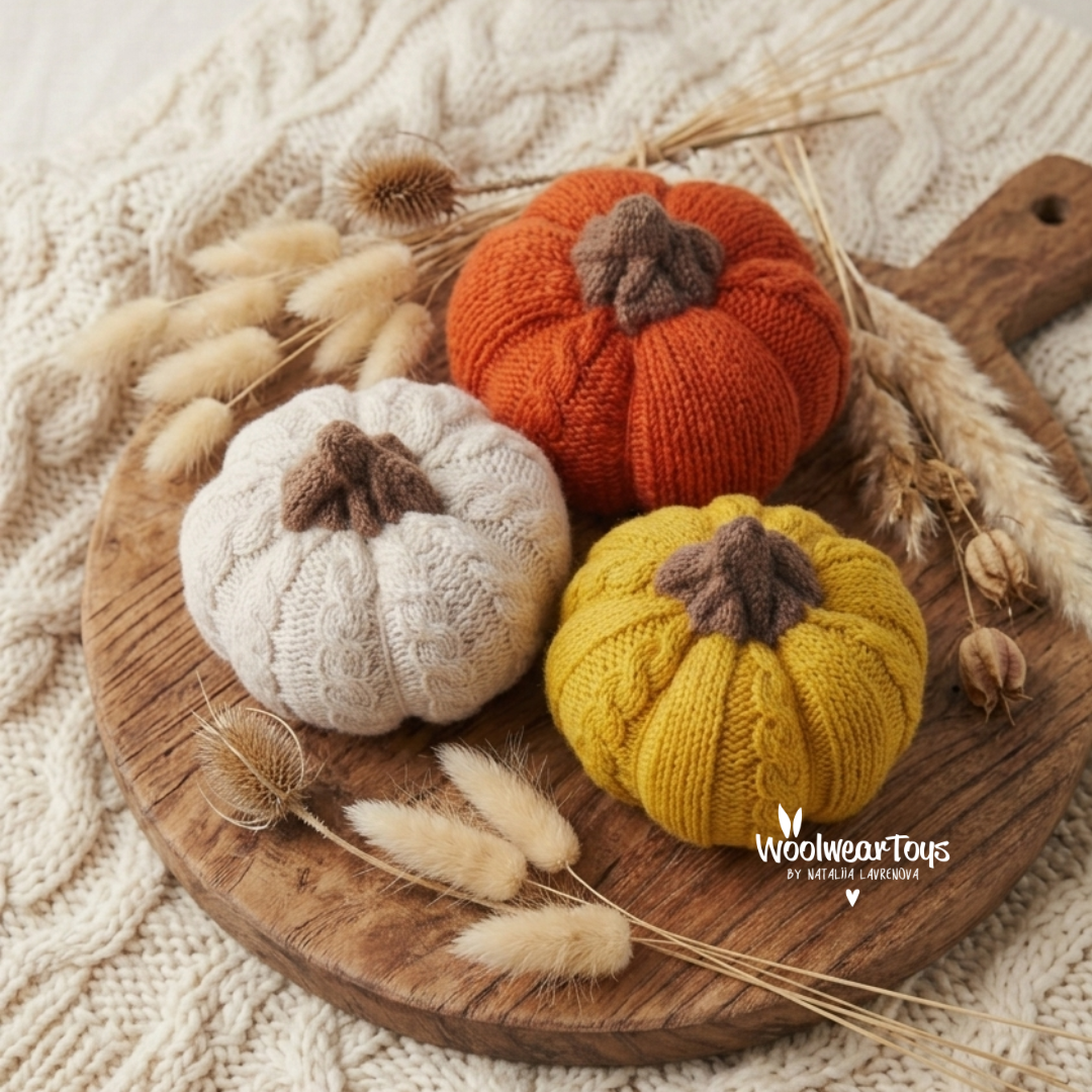 Knitted Cable Pumpkin Pattern | Easy Autumn Decor PDF (EN)