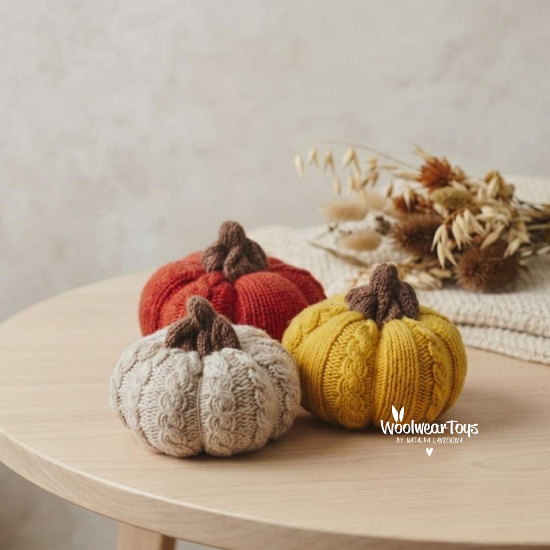 Knitted Cable Pumpkin Pattern | Easy Autumn Decor PDF (EN)