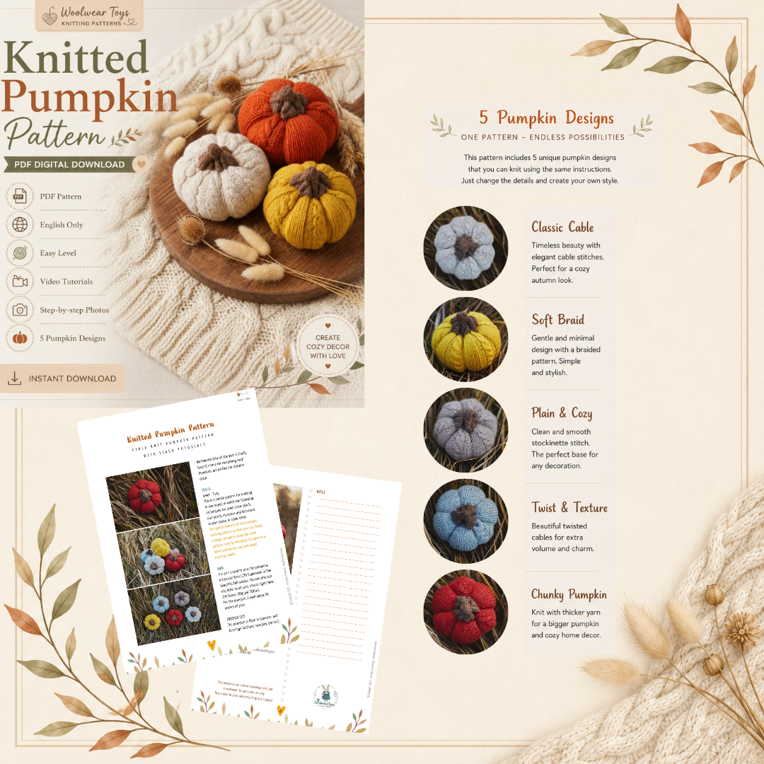 Knitted Cable Pumpkin Pattern | Easy Autumn Decor PDF (EN)