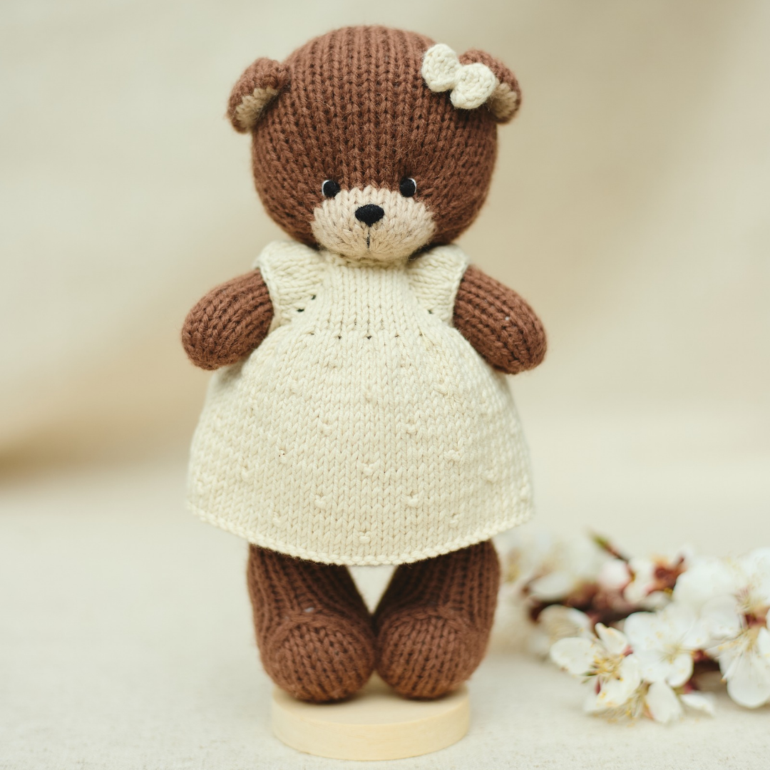 Clover Teddy Bear | Hand Knitted Waldorf Toy | Ready to Ship