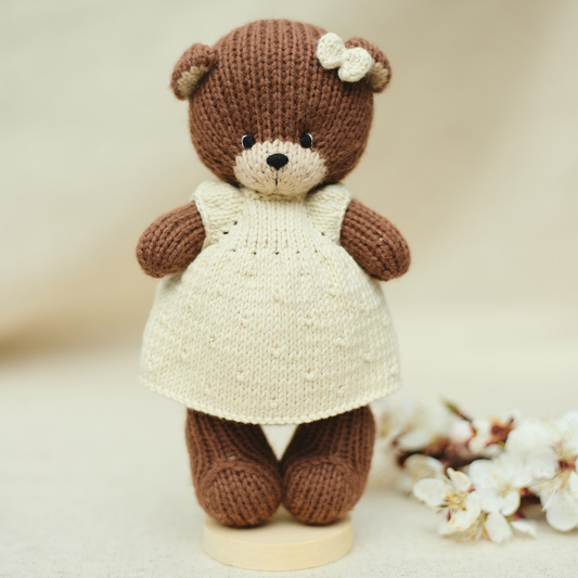Clover Teddy Bear | Hand Knitted Waldorf Toy | Ready to Ship