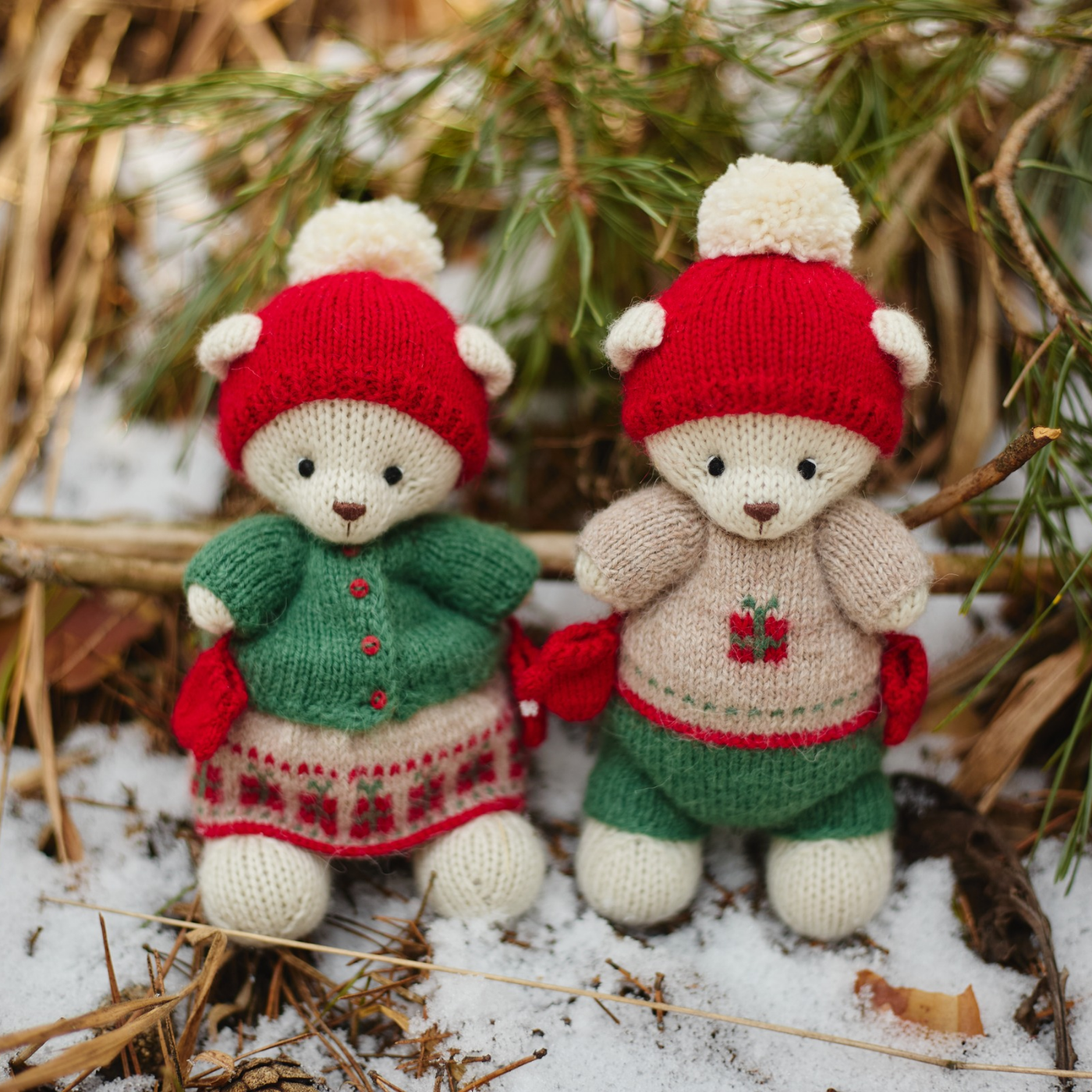 Holly & Noel Christmas Bears | Hand Knitted Teddy Bears