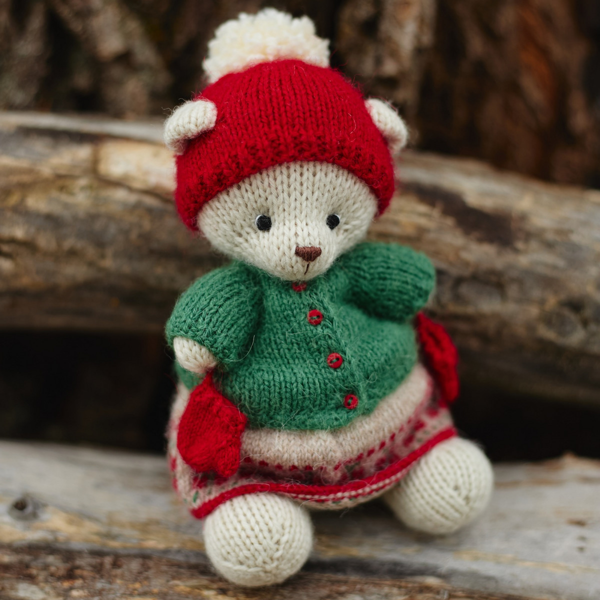 Holly Christmas Bear | Hand-Knitted Polar Bear