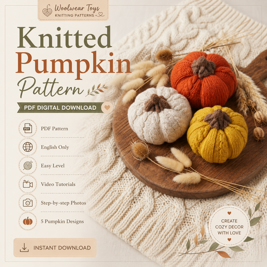 Knitted Cable Pumpkin Pattern | Easy Autumn Decor PDF (EN)
