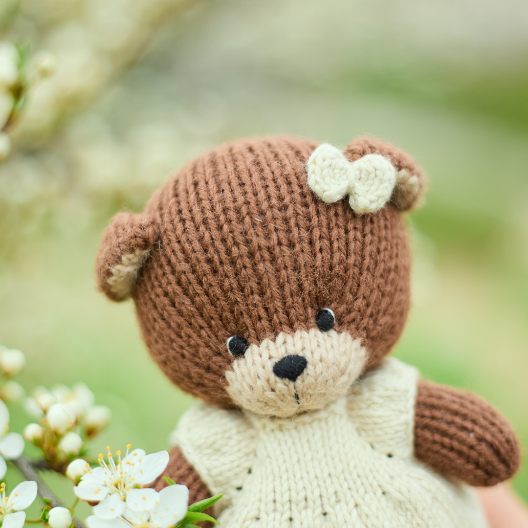 Clover Teddy Bear | Hand Knitted Waldorf Toy | Ready to Ship