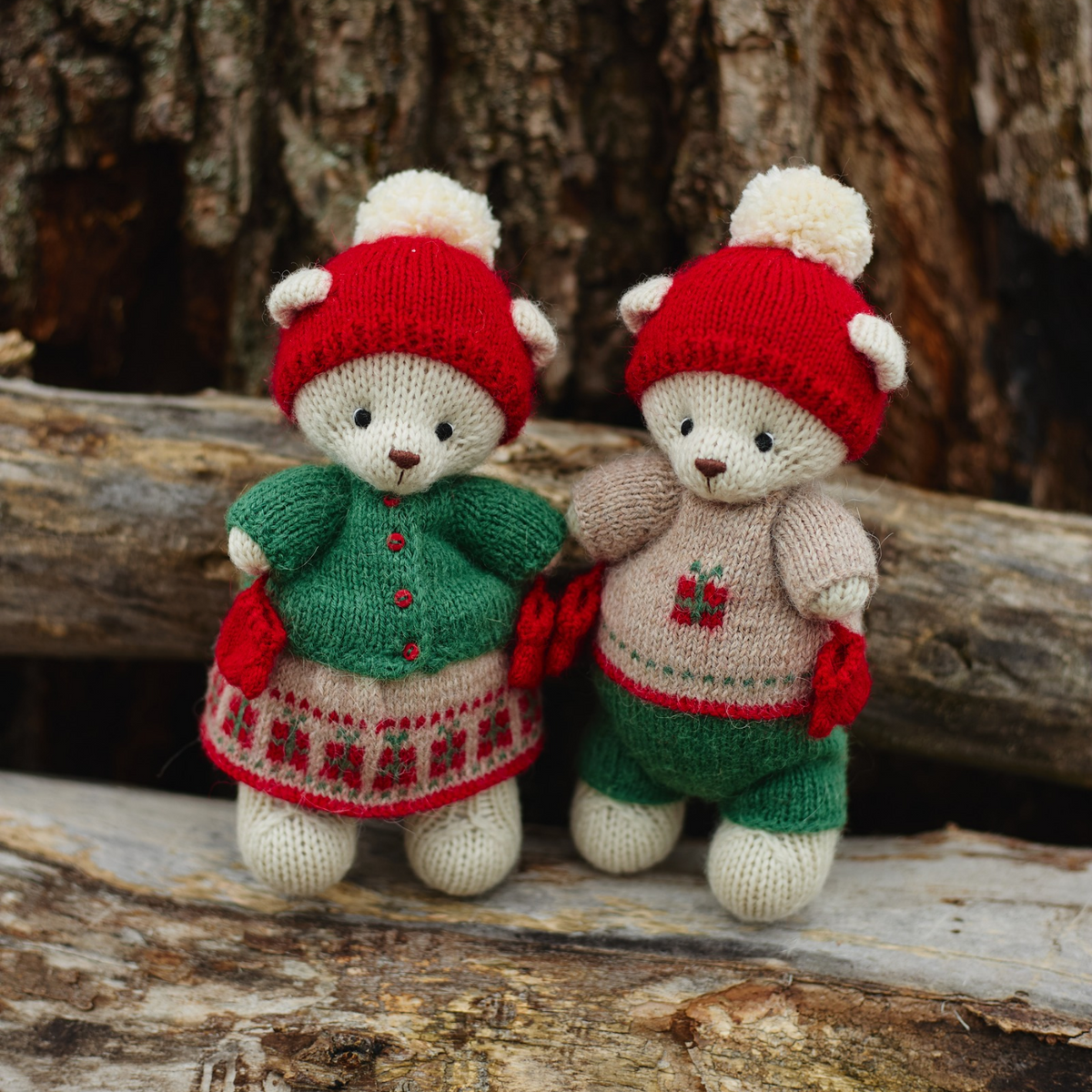 Holly & Noel Christmas Bears | Hand Knitted Teddy Bears