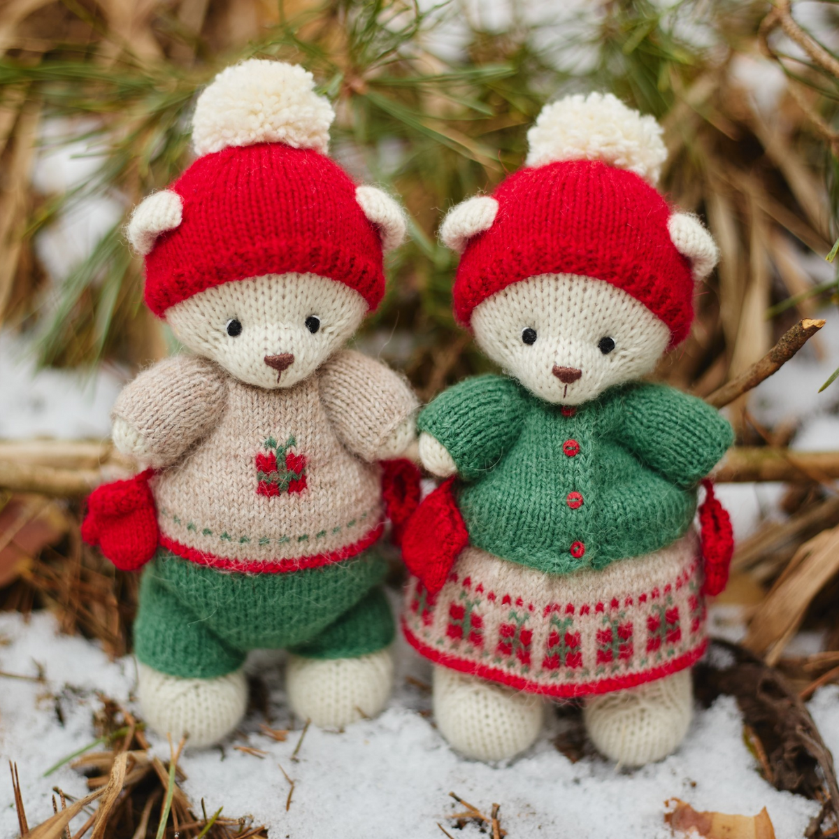 Holly & Noel Christmas Bears | Hand Knitted Teddy Bears