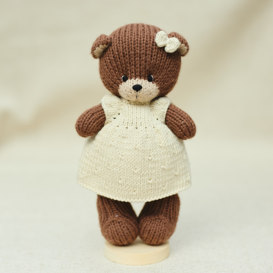 Clover Teddy Bear | Hand Knitted Waldorf Toy | Ready to Ship