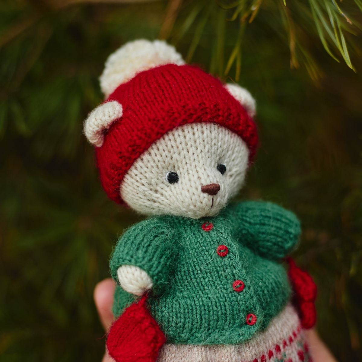 Holly Christmas Bear | Hand-Knitted Polar Bear
