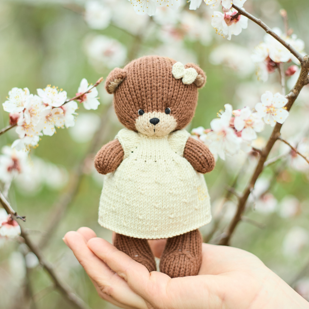 Clover Teddy Bear | Hand Knitted Waldorf Toy | Ready to Ship