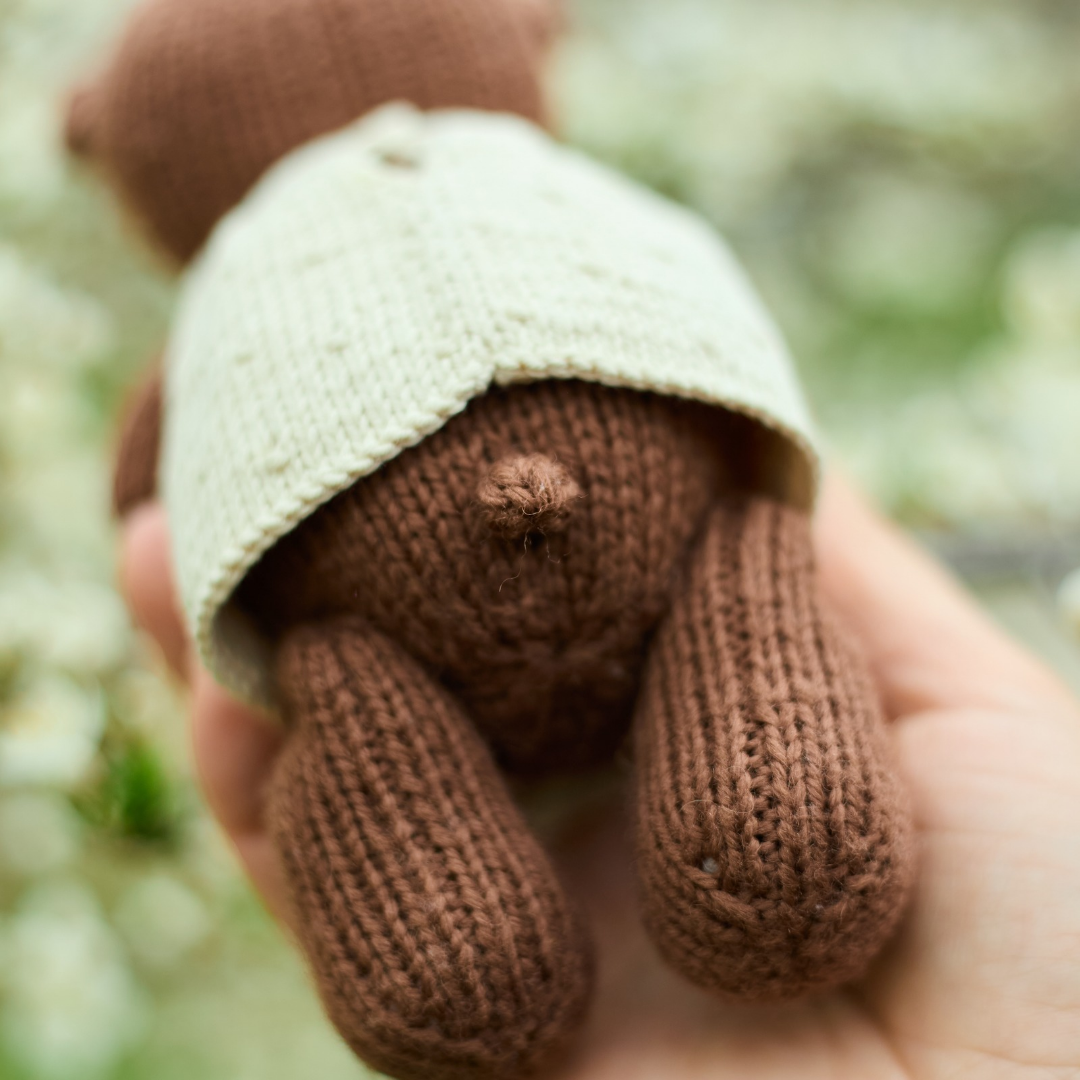 Clover Teddy Bear | Hand Knitted Waldorf Toy | Ready to Ship