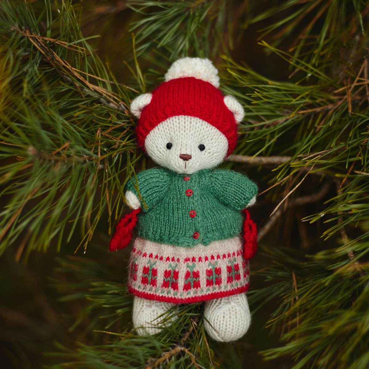 Holly Christmas Bear | Hand-Knitted Polar Bear