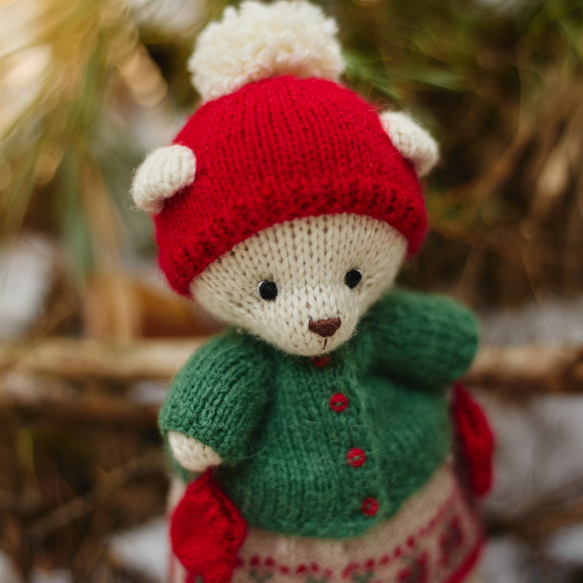 Holly Christmas Bear | Hand-Knitted Polar Bear