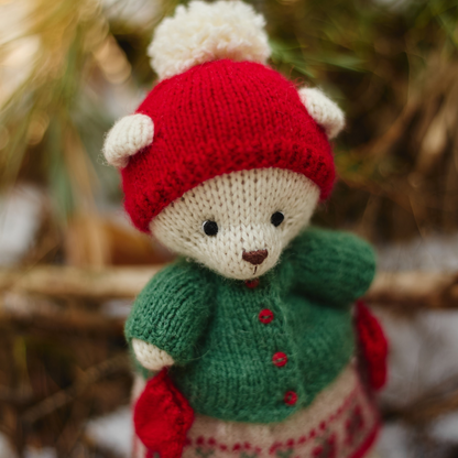 Holly Christmas Bear | Hand-Knitted Polar Bear