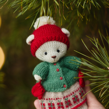 Holly Christmas Bear | Hand-Knitted Polar Bear