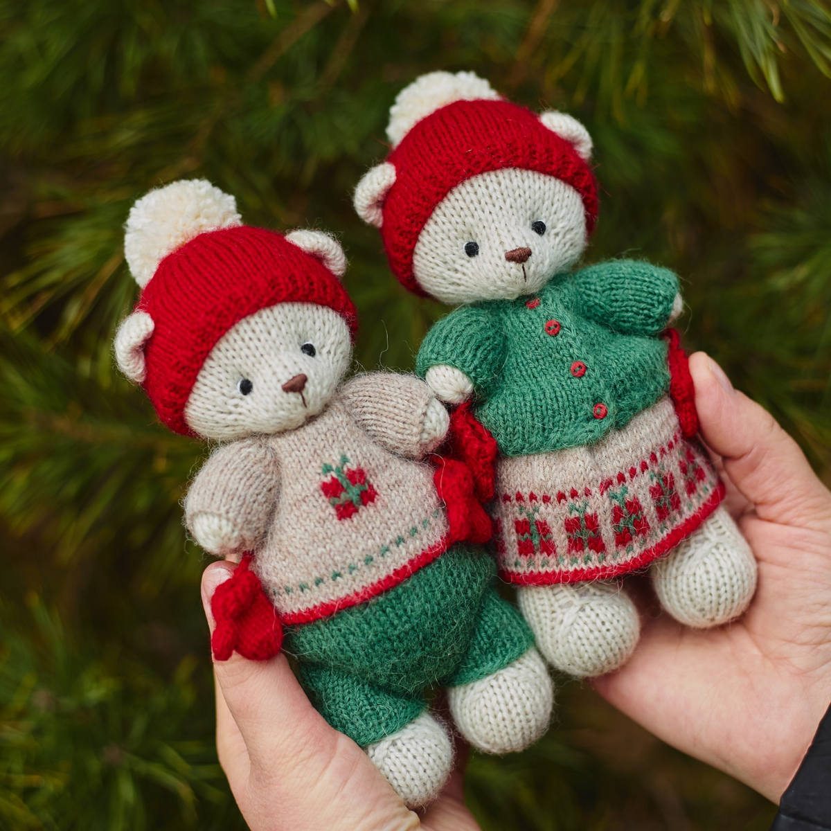 Holly & Noel Christmas Bears | Hand Knitted Teddy Bears