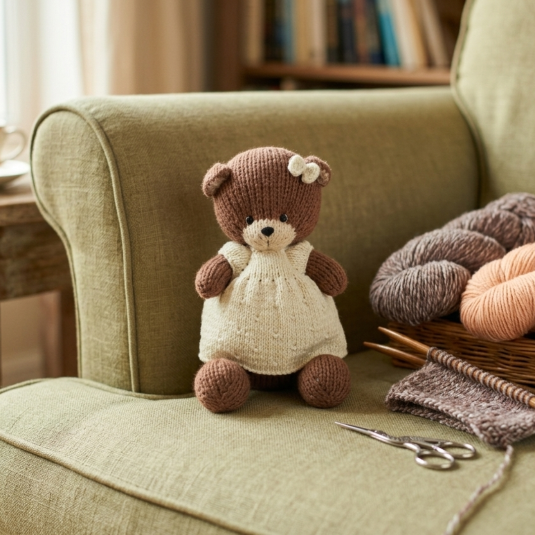Clover Teddy Bear | Hand Knitted Waldorf Toy | Ready to Ship