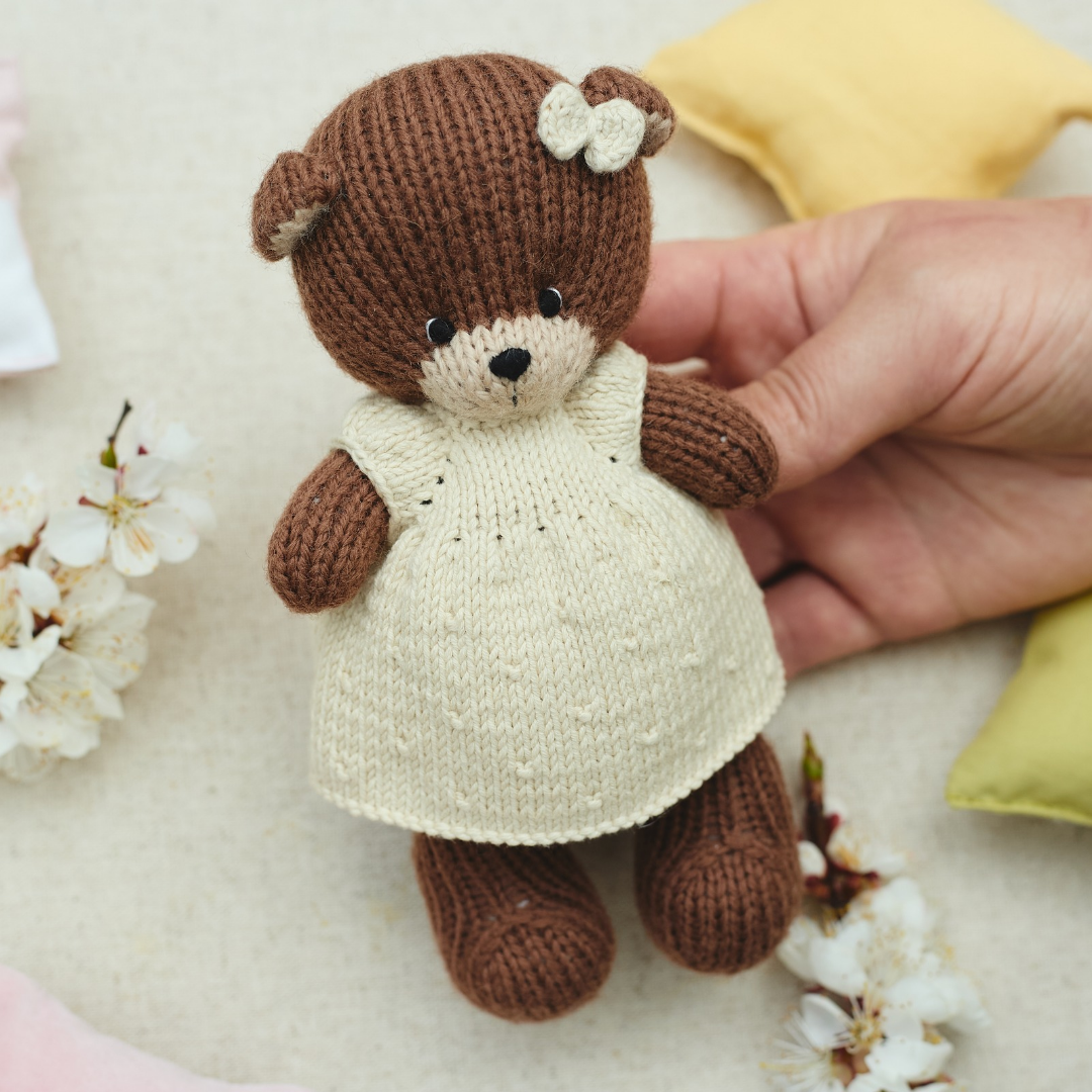 Clover Teddy Bear | Hand Knitted Waldorf Toy | Ready to Ship