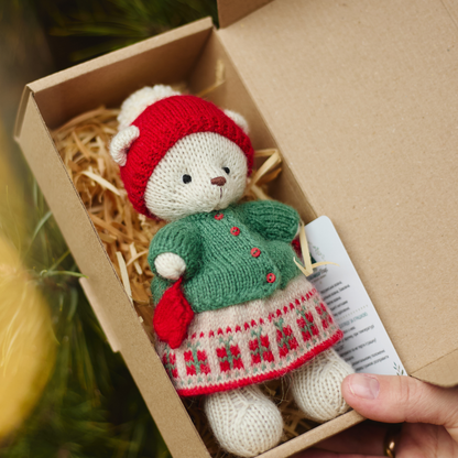Holly Christmas Bear | Hand-Knitted Polar Bear