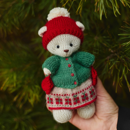 Holly Christmas Bear | Hand-Knitted Polar Bear
