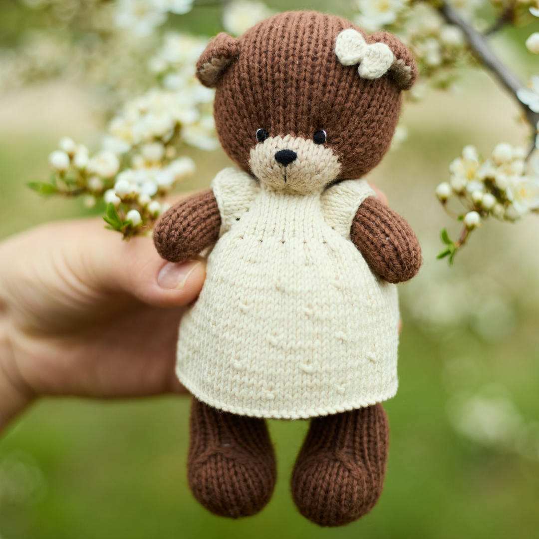 Clover Teddy Bear | Hand Knitted Waldorf Toy | Ready to Ship